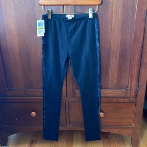 Girls new Guess black cotton/polyester leggings with sequence lined legs